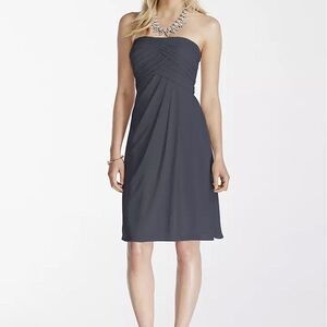 NWT David's Bridal Short Strapless Mesh Bridesmaid Dress Size 14 Pewter